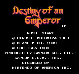 Destiny of an Emperor (USA) Title Screen